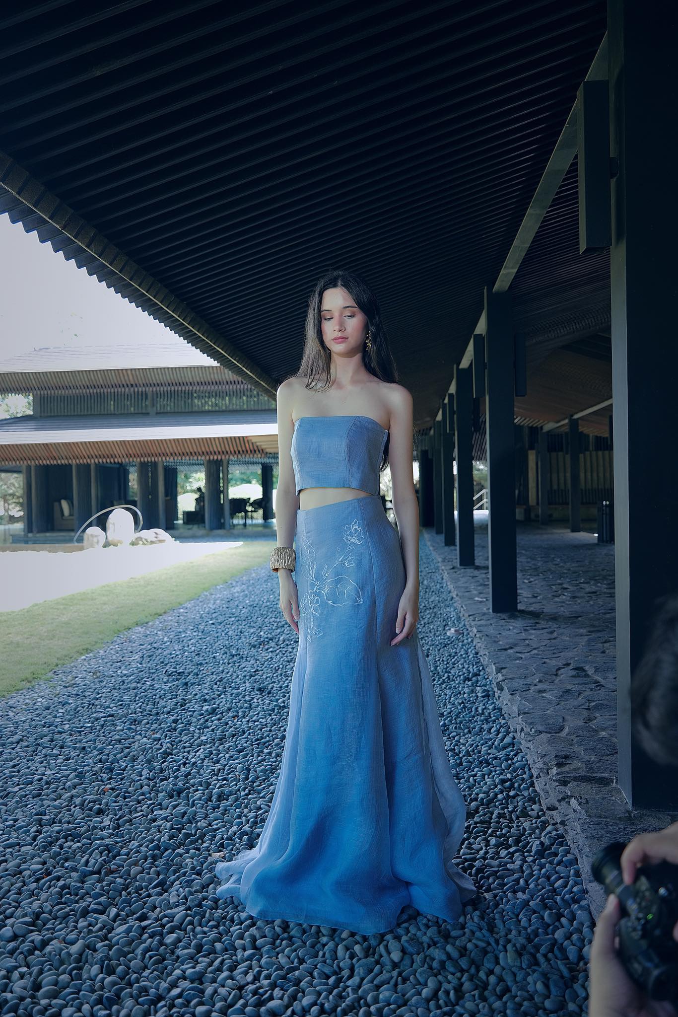 FP16523 Blue Embroidered Couture Dress