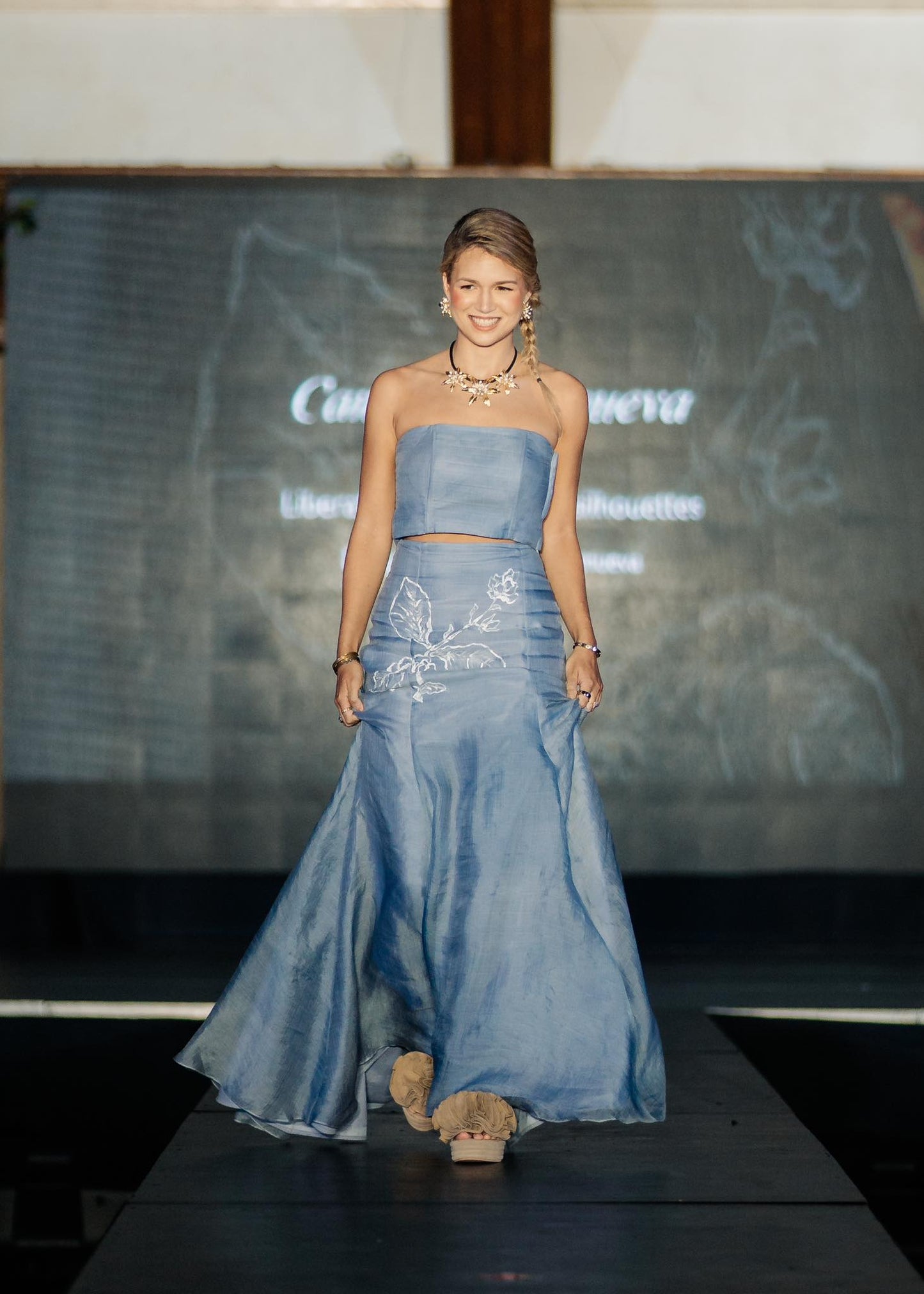 FP16523 Blue Embroidered Couture Dress