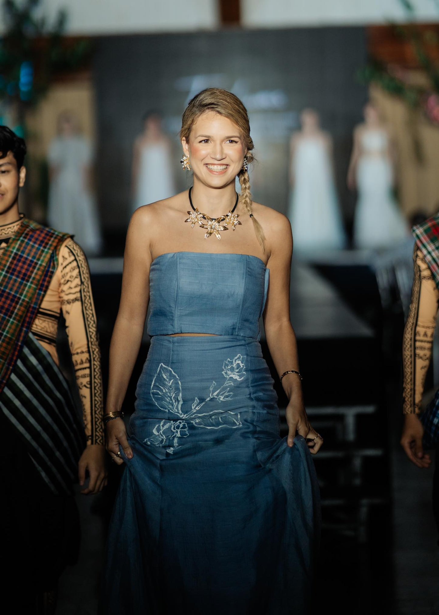 FP16523 Blue Embroidered Couture Dress