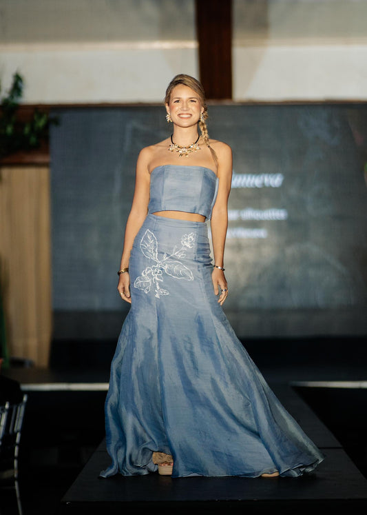 FP16523 Blue Embroidered Couture Dress
